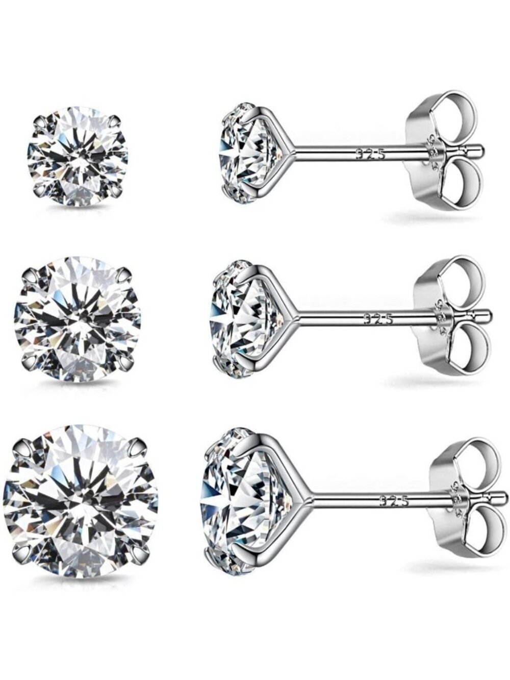 Sterling Silver Cubic Zirconia Stud Earrings - Elegant Diamond Style for Women
